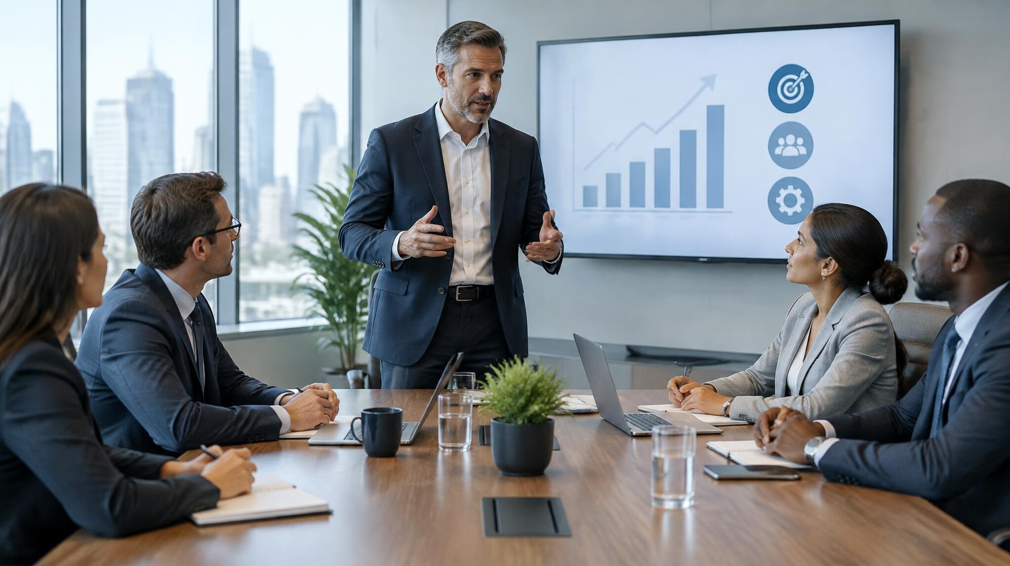 ceo leading team meeting